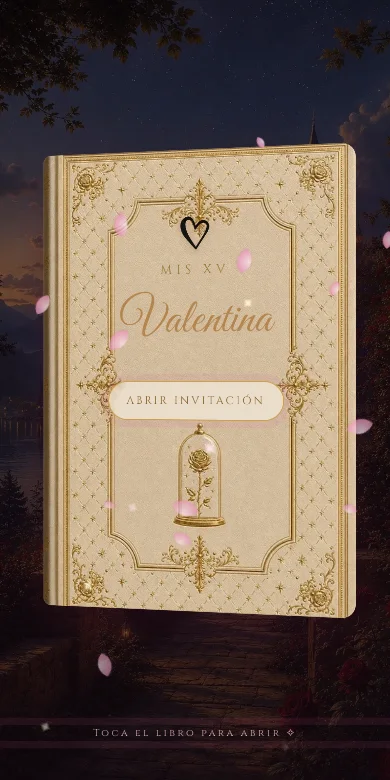 Diseño Aurora Rosa: libro dorado sobre un atardecer